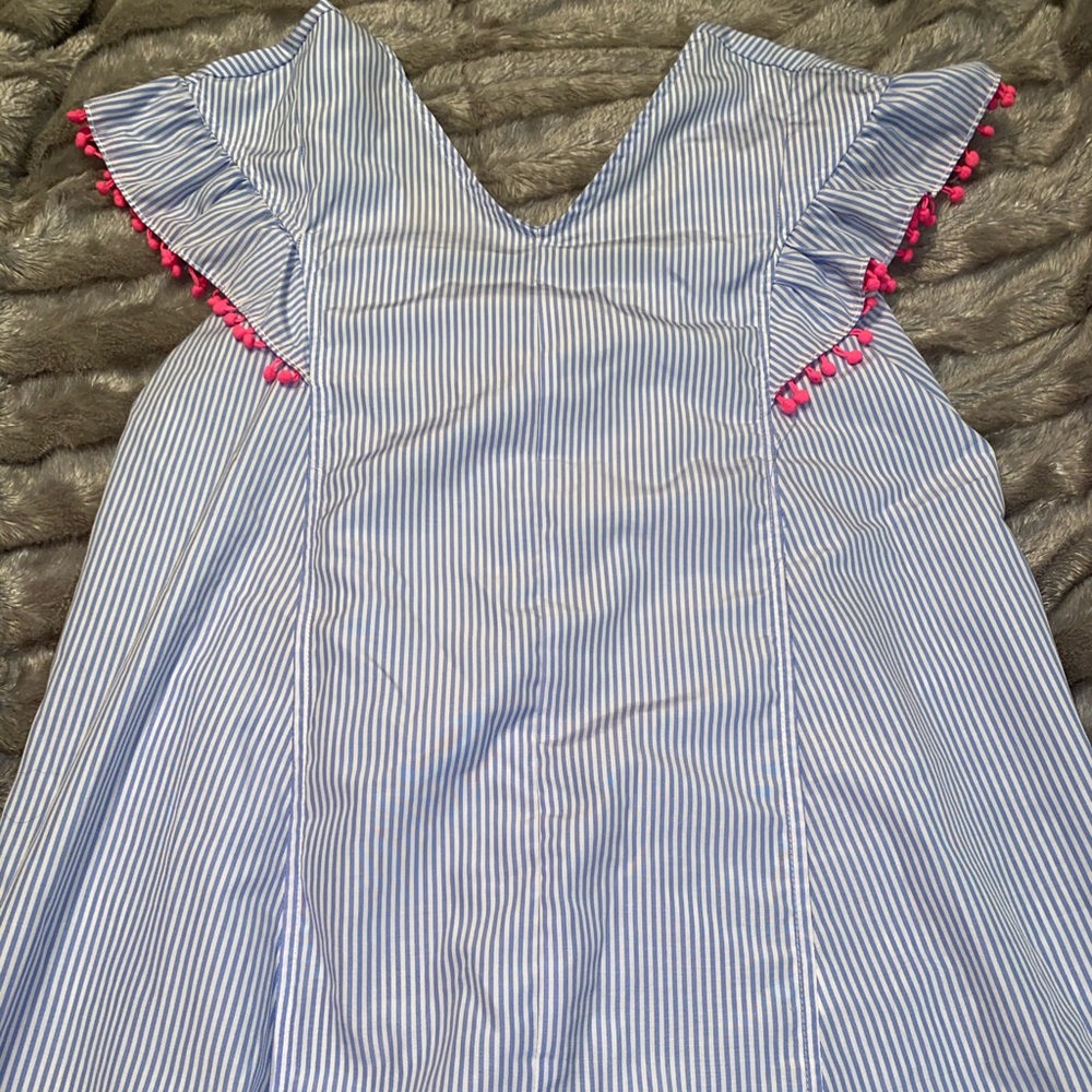 Kilibbi Striped Pom Button down back Boutique top